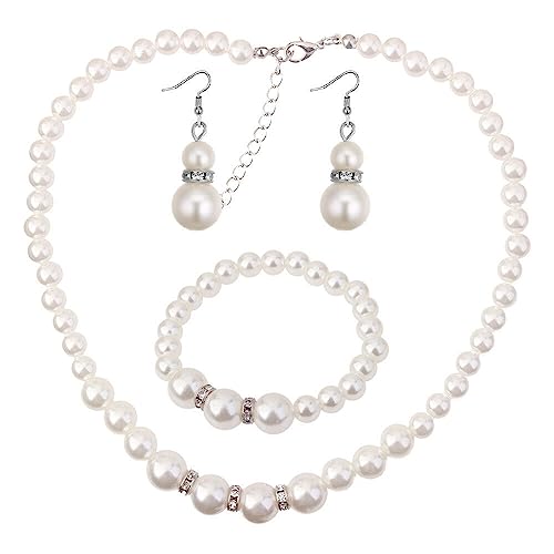 Generisch Schmuckset Faux Pearl Necklace Earring Bracelet Set Robust und kostengünstigEs ist schön und nützlich. von Generisch