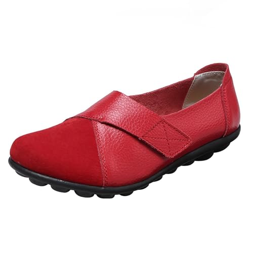 Generisch Schuhe Damen Schnürstiefel Damen-Nähmode, lässig, Flacher Absatz, Trendige Freizeitschuhe Fahrrad Schuhe Damen (Red, 37) von Generisch