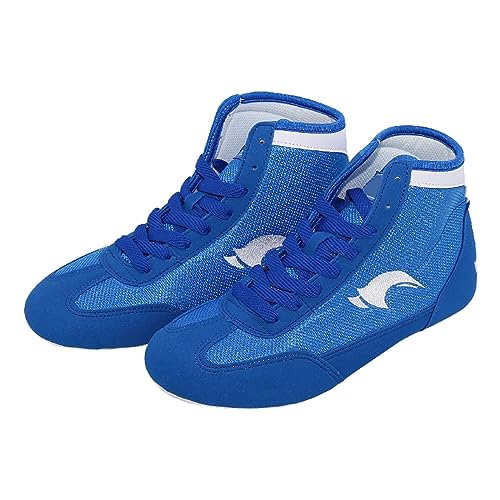 Generisch Schuhe Halle 39 Kinder Boxschuhe High Top Training Wrestling Schuhe Lange Stiefel Boxschuhe Wettkampftraining Schwarze Turnschuhe 38 (Blue, 43 Big Kids) von Generisch