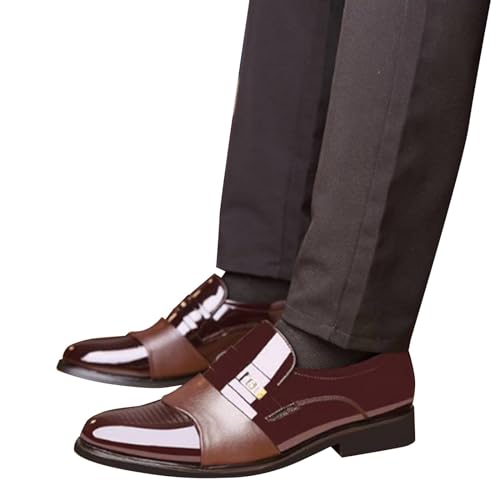 Generisch Schuhe Herren 46 Hoch Herrenschuhe aus lackiertem im britischen Spleißen, Business-Casual-Stil, Herren-Lederschuhe Stollen Schuhe Herren (Brown, 46) von Generisch
