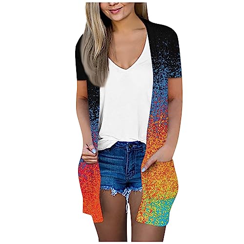 Generisch Sommerjacke Damen Damen Jacke Sommer Shirtjacke Damen Sommer Longjacke Damen Sommer Jäckchen Damen Sommer Kurzarm Jacke Damen Damen Sommerjacken Sommer Jäckchen Damen,Multicolor,XXL von Generisch