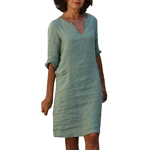 Generisch Sommerkleid Damen Leinenkleid Knielang Kurzarm V-Ausschnitt Freizeitkleid Große Größen Sommer Beach Strandkleid Leicht und Luftig Langes Kleid Elegante Summer Dress mit Taschen Generisch Sommerkleid Damen Leinenkleid Knielang Kurzarm V-Ausschnitt Freizeitkleid Große Größen Sommer Beach Strandkleid Leicht und Luftig Langes Kleid Elegante Summer Dress mit Taschen von Generisch