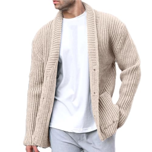 Generisch Strickjacke Herren, Winter Trachtenjacke Gestrickt Cardigan Herren Wintermantel Dünne Jacke Mit Taschen Pullover Reissverschluss Wikinger Tunika Lang Reißverschluss Pullover (XL, Beige) von Generisch