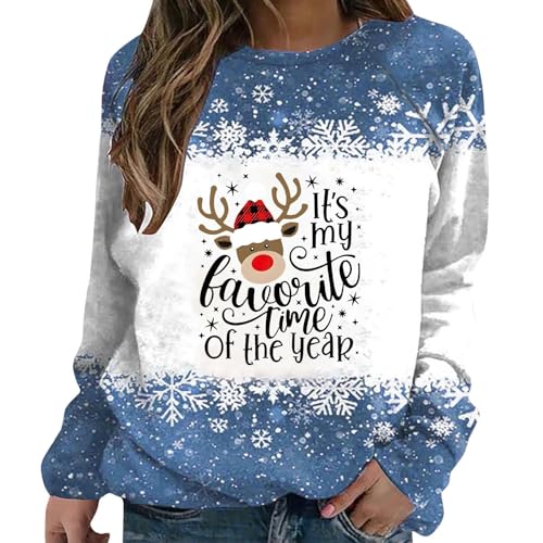 Generisch Sweatshirt Damen Rot Weinglas Druck Weihnachtspullover Teenager Mädchen Rundhals Langarm Sweatshirt Christmas Pullover Weihnachtspulli Langarmshirt Oberteile Tops(E Hellblau,4XL) von Generisch