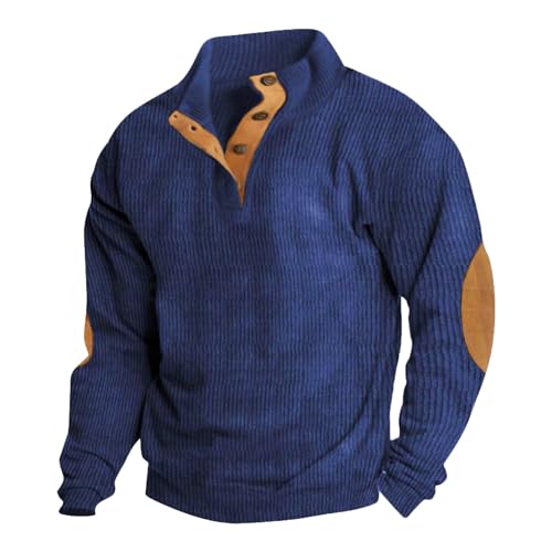 Generisch Sweatshirt Herren, Cord Outdoor Stehkragen Classic Pullover Henley Sweatshirt Langarm Herren Ohne Kapuze Casual Pulli Streetwear Für Männer Warnschutz Pullover Shirt Pullover (XXL, Blau) von Generisch