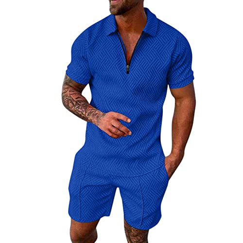 Generisch Trainingsanzug Herren Freizeitanzug Sport Set Kurzarm Sommer Jogginganzug 2-Teiliges Knopfleiste Poloshirt mit Kurze Hose Herren Freizeitanzug Herren Baumwolle Tracksuit Hose Herren von Generisch