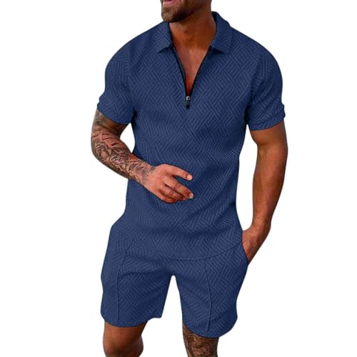 Generisch Trainingsanzug Herren Freizeitanzug Sport Set Kurzarm Sommer Jogginganzug 2-Teiliges Knopfleiste Poloshirt mit Kurze Hose Herren Jogging Anzug Herren Jogginganzug Herren Set Xxl von Generisch