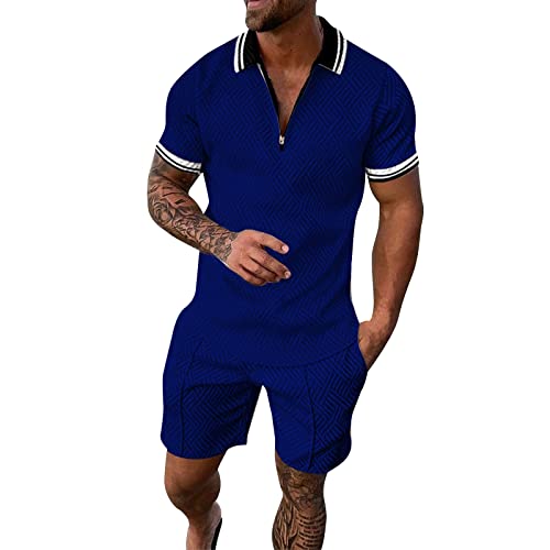 Generisch Trainingsanzug Herren Freizeitanzug Sport Set Kurzarm Sommer Jogginganzug 2-Teiliges Knopfleiste Poloshirt mit Kurze Hose Herren Jogginganzug Herren Baumwolle Herren Jogginganzug Kurz von Generisch