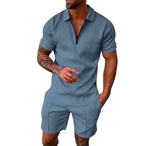 Generisch Trainingsanzug Herren Freizeitanzug Sport Set Kurzarm Sommer Jogginganzug 2-Teiliges Knopfleiste Poloshirt mit Kurze Hose Herren Sportbekleidung Herren Set Jogginganzug Herren 3Xl von Generisch