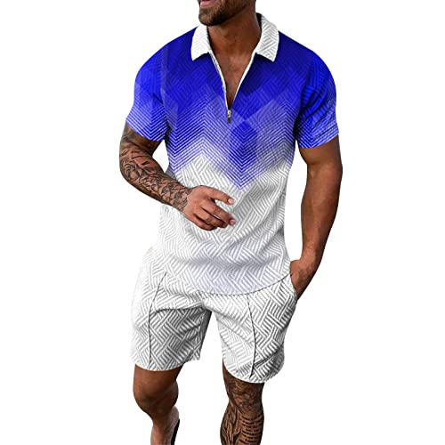 Generisch Trainingsanzug Herren Freizeitanzug Sport Set Sommer Jogginganzug 2-Teiliges Knopfleiste Poloshirt mit Kurze Hose Hawaii Anzug Sommer Outfit Set Herren von Generisch