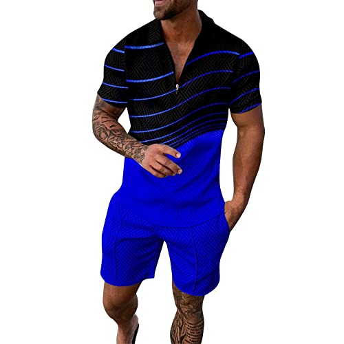 Generisch Trainingsanzug für Herren 2 Teiliges Sommer Sportanzug Outfit Sport Set Kurzarm T-Shirts + Kurze Hose Freizeitanzug Business Polo Sporthose Kurz Herren Jogginganzug Herren Set Grau von Generisch