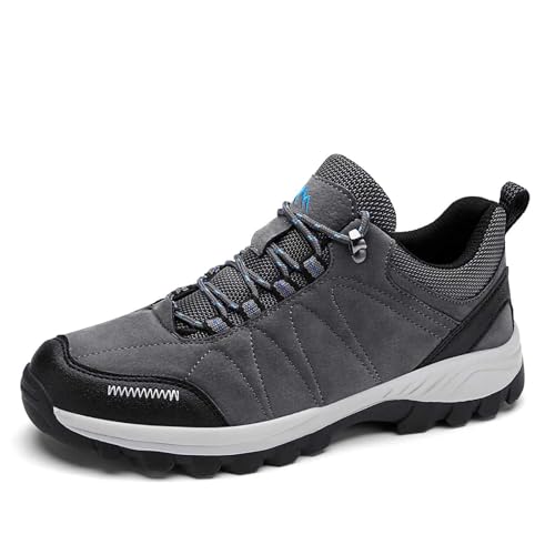 Generisch Trekkingschuhe Herren Leder, Wanderschuhe Herren Atmungsaktiv Schnürschuhe rutschfest Outdoorschuhe Einfarbige Halbschuhe Weichen Sohle Halbschuhe Mit Schnellverschluss Walkingschuhe von Generisch