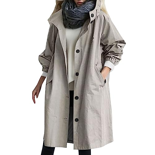 Generisch Trenchcoat Damen Lang Frühlingsmantel XXL Longjacke Klassische Elegant Übergangsmantel Outdoorjacke Langer Mantel Winddichter Trenchcoat Leicht Jacke Frühling Grosse Groessen von Generisch