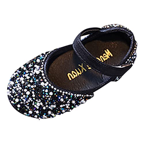 Generisch Wasserabweisende Schuhe Kinder Mode Frühling und Sommer Kinder Tanzschuhe Kleid Show Prinzessin Schuhe Runde Zehe Perle Strass Pailletten Buben Schneestiefel (Black, 28.5 Little Child) von Generisch