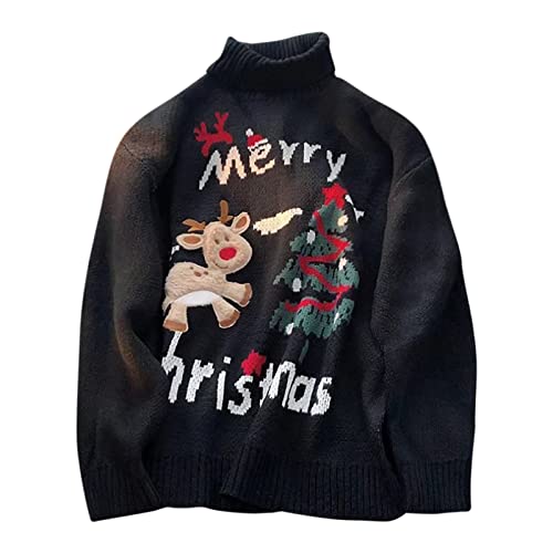 Generisch Weihnachtspullover Herrn Damen 2023 Rollkragen Pullover Weihnachtsmotiv Oberteile Elegant Winter Weihnachten Dicker Strickpullover Merry Christmas Tree Printed Jumper Xmas Warm Tops von Generisch