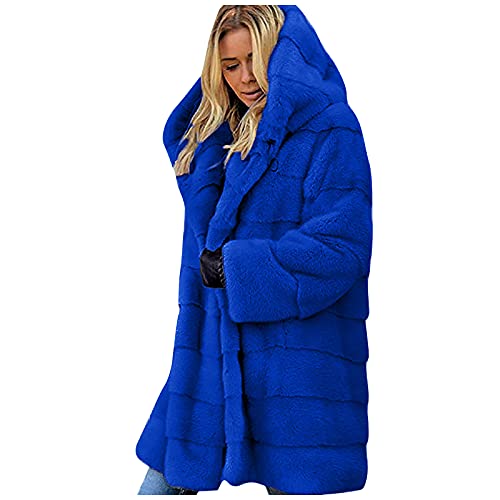 Generisch Wintermantel Damen Lang, Damenmäntel Mode Langarm Fest Farbe Dick Plüsch Weste Kunstpelz Hoodie Top Warm Mantel Outwear Winterparka Wollmantel Mädchen 170 Women Lang Steppjacke (S, Blau) von Generisch