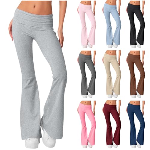 Generisch Yogahose Damen, Fashion Schlaghosen Blickdicht Slim Low Waisted Flared Leggings Yoga Sweatpants Jogginghosen Für Fitness Sportleggins Damen Lang Leggings Yogahose (S, Light Gray) von Generisch