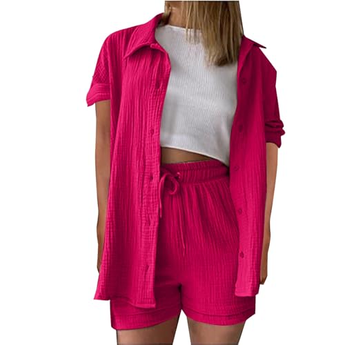 Generisch Zweiteiler Damen Sommer Outfits Musselin Bluse und Shorts, Aesthetic 2 Teiler Lounge Set Elegant Baumwolle Sportanzug Oversize Hosenanzug Langarm Hausanzug Y2K Clothes Musselin Bluse Damen Generisch Zweiteiler Damen Sommer Outfits Musselin Bluse und Shorts, Aesthetic 2 Teiler Lounge Set Elegant Baumwolle Sportanzug Oversize Hosenanzug Langarm Hausanzug Y2K Clothes Musselin Bluse Damen von Generisch