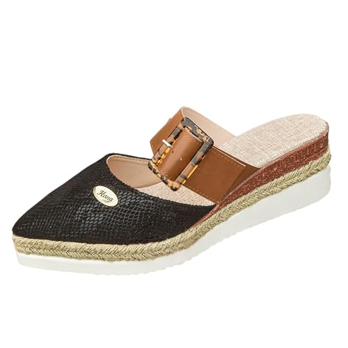 Generisch Pantoletten Damen Sommer elegant vorne geschlossen - Hausschuhe Damen Sommer offen Espadrilles Plateau Sandaletten Spitze Slippers pu-Leder Keilsandalen orthopädische Slides Generisch Pantoletten Damen Sommer elegant vorne geschlossen - Hausschuhe Damen Sommer offen Espadrilles Plateau Sandaletten Spitze Slippers pu-Leder Keilsandalen orthopädische Slides von Generisch