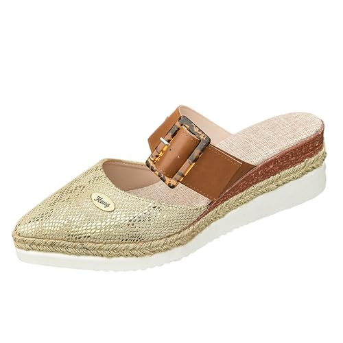 Generisch Pantoletten Damen Sommer elegant vorne geschlossen - Hausschuhe Damen Sommer offen Espadrilles Plateau Sandaletten Spitze Slippers pu-Leder Keilsandalen orthopädische Slides Generisch Pantoletten Damen Sommer elegant vorne geschlossen - Hausschuhe Damen Sommer offen Espadrilles Plateau Sandaletten Spitze Slippers pu-Leder Keilsandalen orthopädische Slides von Generisch