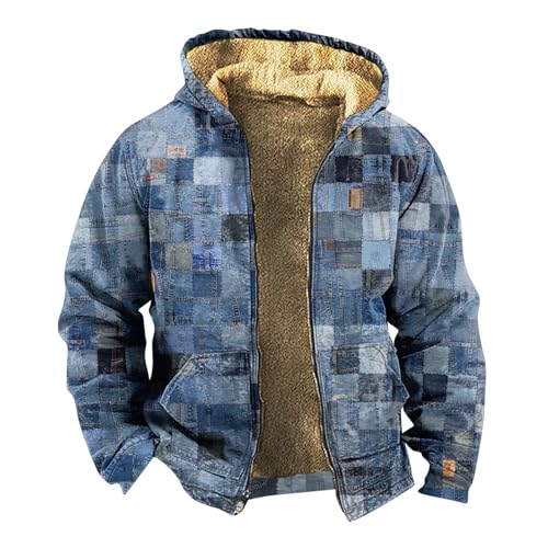 Generisch winterjacke herren winter jackets for men Lining Lumberjack Shirt Grizzly with Lining Hooded Parka fleece jacke motorradjacke winter herren zip jacke herren Royal Blue XL von Generisch