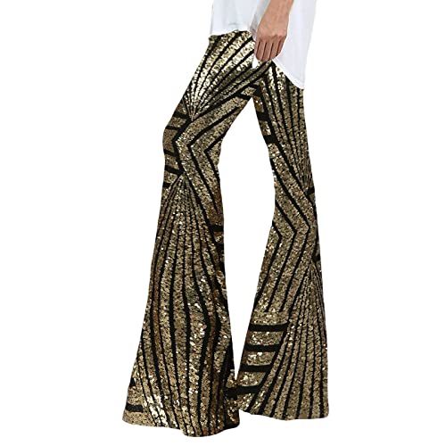 Glitzer Hose Damen Lang Pailletten High Waist Pailetten Pailettenhose Glitzerhose Yogahose Schwarzer Party Sparkly Trousers Sylvester Party Outfit Paillettenhose Pailletten Locker Elegante Pants von Generisch