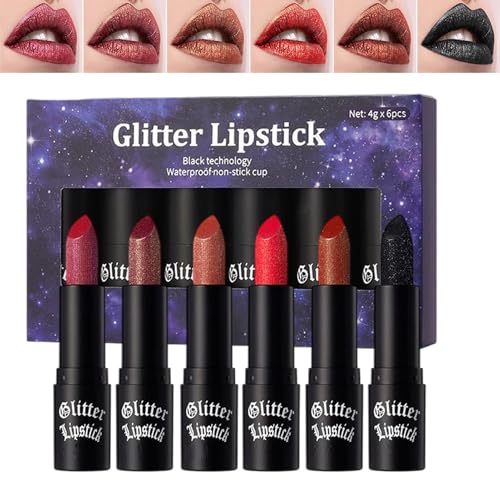Glitzer Lippenstift - Abriebfester Lipgloss - 6er Set Damen Glitzer Lipgloss Für Alltag Party Reise Halloween Make Up Glitzer Lippenstift - Abriebfester Lipgloss - 6er Set Damen Glitzer Lipgloss Für Alltag Party Reise Halloween Make Up von Generisch