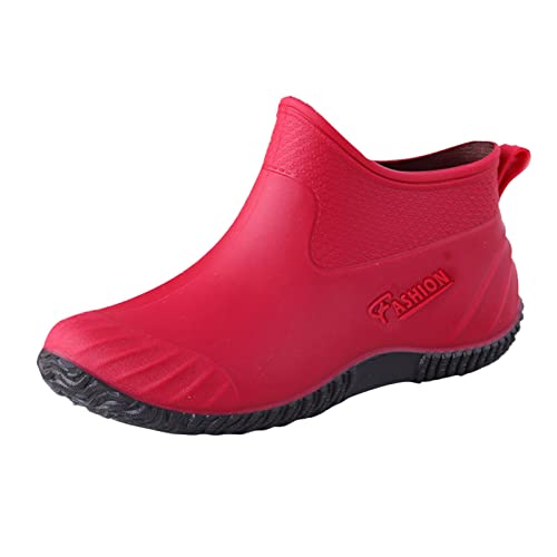 Gummischuhe Damen Stiefel Wasserdicht Kurze Barfuß Gummistiefel Kurz Wasserdichte Wasserdichte Stiefel Freizeit Waterproof Boots Leicht Leicht Und Luftig Stiefel Angelschuhe Herren Rot,EU 37 von Generisch