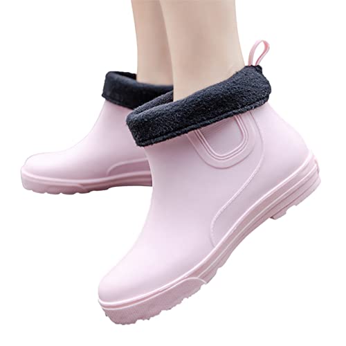 Gummistiefel Damen Barfuß Gummistiefel Freizeit Stiefeletten Sommer Kurze Waterproof Stiefel Wasserdicht Atmungsaktiv Damen-Gummistiefel Gefüttert Halbhoch Stiefel Reitstiefelette Damen Rosa,EU 39 von Generisch