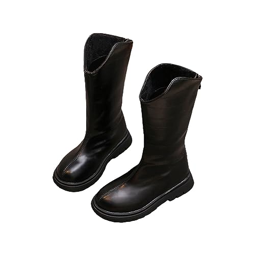 Gummistiefel Kinder 32 Winter-Stiefeletten für Mädchen, mittelhohes Bein, einfarbig, Reißverschluss, klassisch, alles für 3 bis 12 Kinder Winterstiefel (Black, 28.5 Little Child) von Generisch