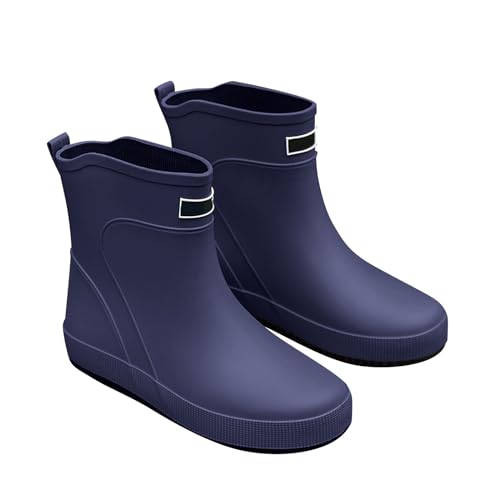 Gummistiefel für Herren, Leder, wasserdicht, rutschfest, rutschfest, flache Gartenschuhe, klobige Plattform, Regenstiefel, Schlamm, Arbeit, Jagd, Outdoor, Sommer, Festival, Regenschuhe, blau, 39 2/3 von Generisch