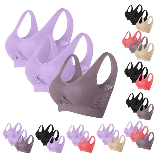 HUIFUAO 3er-Pack Sport-BHS für Damen, hohe Unterstützung, Übergröße, Push-Up-Damen-BHS, gepolsterte Unterwäsche, hohles Netzgewebe, atmungsaktiv Bralette, 2Schwarz + 1Lila #1, 4XL HUIFUAO 3er-Pack Sport-BHS für Damen, hohe Unterstützung, Übergröße, Push-Up-Damen-BHS, gepolsterte Unterwäsche, hohles Netzgewebe, atmungsaktiv Bralette, 2Schwarz + 1Lila #1, 4XL von Generic