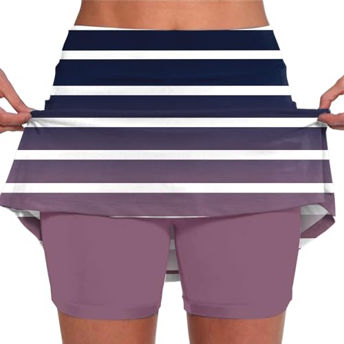 HUIFUAO Gestreifte Röcke für Damen mit Shorts, Tennisröcke, Damen-Taschen-Hose, Farbverlauf, mittlere Taille, Culotte, Kurze Röcke, Hosenrock, Lila #1, XXL HUIFUAO Gestreifte Röcke für Damen mit Shorts, Tennisröcke, Damen-Taschen-Hose, Farbverlauf, mittlere Taille, Culotte, Kurze Röcke, Hosenrock, Lila #1, XXL von Generisch