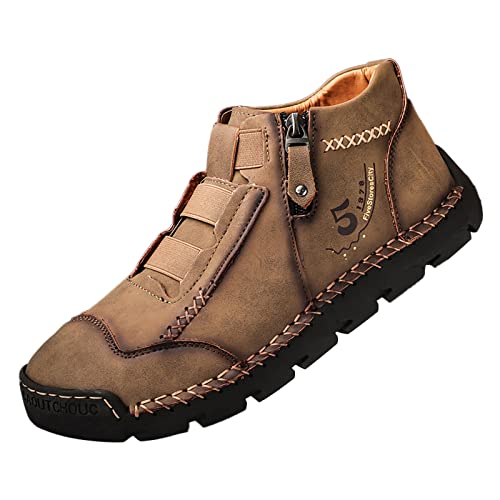 Handgemachte Lederschuhe Herren, Freizeitschuhe Herren Sportlich Leder Sneaker Laufschuhe rutschfest Schlupfschuhe Flache Sohle Outdoorschuhe Bequeme Turnschuhe Leicht Walkingschuhe von Generisch