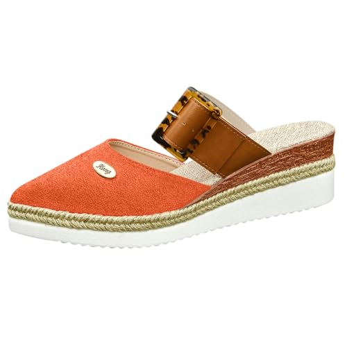 Hausschuhe für Damen, Größe 40, Zehenkeilabsatz, Freizeit, römisch, einfarbig, Stoff, Sommer, Freizeit, Hausschuhe, Hausschuhe, Stiefel, Größe 39, Orange, 38.5 EU Hausschuhe für Damen, Größe 40, Zehenkeilabsatz, Freizeit, römisch, einfarbig, Stoff, Sommer, Freizeit, Hausschuhe, Hausschuhe, Stiefel, Größe 39, Orange, 38.5 EU von Generisch