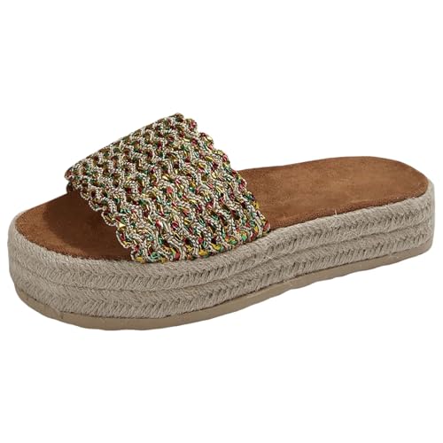 Hausschuhe für Damen, bequem, lässig, Strandpantoffeln, rutschfest, bequem, Plateauabsatz, Sandalen, rutschfeste Pantoffeln, gold, 36.5 EU Hausschuhe für Damen, bequem, lässig, Strandpantoffeln, rutschfest, bequem, Plateauabsatz, Sandalen, rutschfeste Pantoffeln, gold, 36.5 EU von Generisch