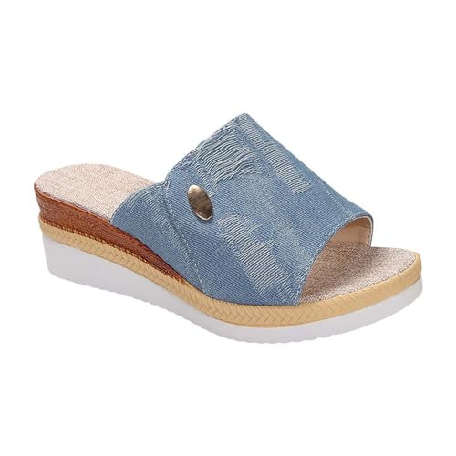 Hausschuhe für Damen, harte Sohle, niedlich, Strand-Absatz, Hausschuhe, hohl, lässige Hausschuhe, Slope-Boden, Retro-Sandalen, flauschige Slides, Hausschuhe für Damen, blau, 38 EU von Generisch