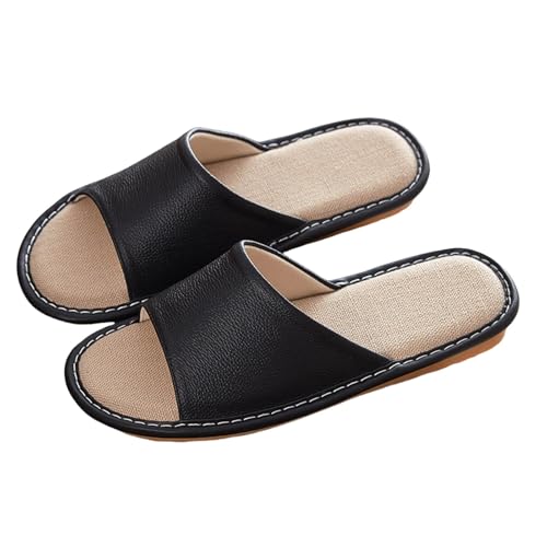 -Hausschuhe für den Innen- und Schlafzimmerboden, leise, atmungsaktiv, schweißabsorbierend, aus Baumwollleinen, Rindsleder, lässige Hausschuhe für Männer und Frauen Highheels Schuhe Damen (Black, 41) -Hausschuhe für den Innen- und Schlafzimmerboden, leise, atmungsaktiv, schweißabsorbierend, aus Baumwollleinen, Rindsleder, lässige Hausschuhe für Männer und Frauen Highheels Schuhe Damen (Black, 41) von Generisch