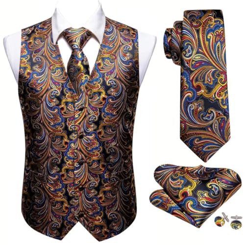 Herren-Anzugweste, Paisleymuster, bestickt, Blumenstickerei, Einstecktuch, formelle ärmellose Jacke, 2573, L Herren-Anzugweste, Paisleymuster, bestickt, Blumenstickerei, Einstecktuch, formelle ärmellose Jacke, 2573, L von Generisch