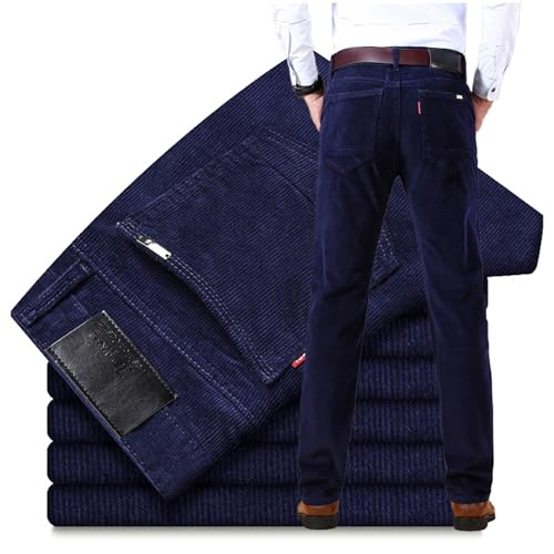 Herren-Cordhose mit klassischer Passform, Stretch-Kordsamt-Hose, Baumwollkord, leicht, klassisch und gerade Passform, blau, 33 W Herren-Cordhose mit klassischer Passform, Stretch-Kordsamt-Hose, Baumwollkord, leicht, klassisch und gerade Passform, blau, 33 W von Generisch