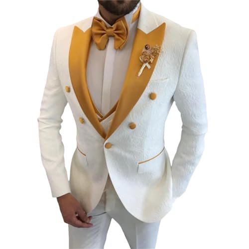 Herren-Hochzeitsanzug, zweireihig, Jacke mit Weste, Hose, 3-teilig, Spitzrevers, Bräutigam, Smoking, modischer Anzug, weiß, M Herren-Hochzeitsanzug, zweireihig, Jacke mit Weste, Hose, 3-teilig, Spitzrevers, Bräutigam, Smoking, modischer Anzug, weiß, M von Generisch