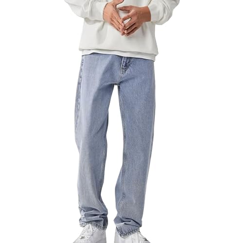 Herren Jeans Baggy Hip Hop Jeanshose Streetwear Skateboard Jeans Teenager Jungen Loose Fit Pants Classic Regular Hosen Herren Baggy Fit Jeans mit Knopfleiste Jeanshose Streetwear (Blue-1, L) von Generisch