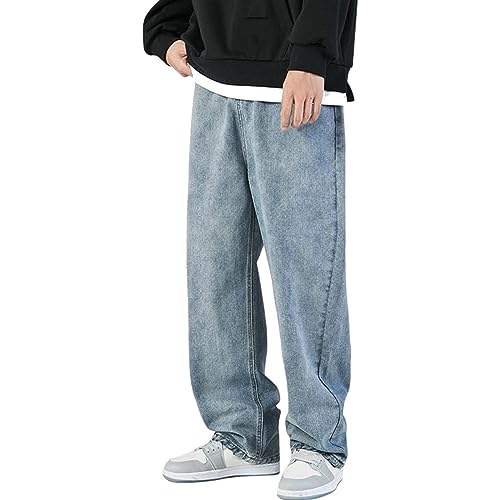 Herren Jeans Baggy Hip Hop Jeanshose Streetwear Skateboard Jeans Teenager Jungen Loose Fit Pants Classic Regular Hosen Herren Baggy Fit Jeans mit Knopfleiste Jeanshose Streetwear (Blue-2, M) von Generisch