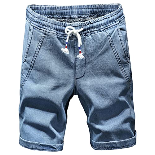 Herren Jeansshorts mit Entspannter Passform Jeans mit Elastischem Bund und Kordelzug Kurze Hose Leichte Lässige Sommer Strandshorts (Hellblau,3XL) von Generisch