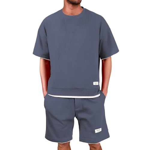 Herren Jogginganzug Sommer Einfarbige Kurzarm Trainingsanzug 2 Teiliges Pseudo Zweilagen T-Shirt + Kurze Hose Casual Leicht Sommer Mode Anzug Dünn Sportshirts Baggy Freizeitanzug Geschenk für Männer Herren Jogginganzug Sommer Einfarbige Kurzarm Trainingsanzug 2 Teiliges Pseudo Zweilagen T-Shirt + Kurze Hose Casual Leicht Sommer Mode Anzug Dünn Sportshirts Baggy Freizeitanzug Geschenk für Männer von Generisch