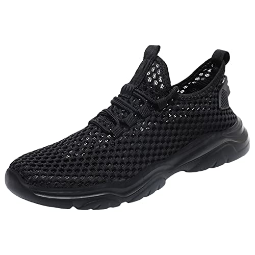 Herren-Laufschuhe, Sommer, Netzstoff, atmungsaktiv, bequem, leicht, Schnürschuhe, athletische Sneaker für Herren, Schwarz , 8.5 UK 3X-Narrow von Generisch