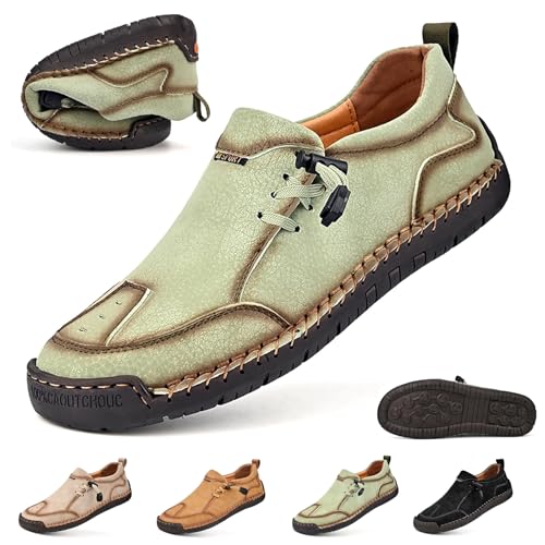 Herren-Mokassins, Leder, Handnähte, Schnürschuhe, leicht, atmungsaktiv, rutschfest, weiche Unterseite, lässige Fahrschuhe, grün, 46 EU Herren-Mokassins, Leder, Handnähte, Schnürschuhe, leicht, atmungsaktiv, rutschfest, weiche Unterseite, lässige Fahrschuhe, grün, 46 EU von Generisch