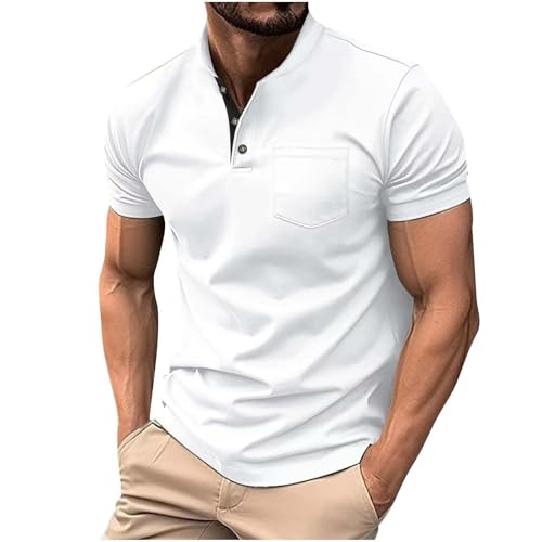 Herren Polohemd Kurzarm Stehkragen Einfarbig Knopfleiste Slim Fit Sommer T-Shirt Casual Oberteil Freizeitshirt Männer Weiß Schwarz Grau Blau Baumwolle Herren Polohemd Kurzarm Stehkragen Einfarbig Knopfleiste Slim Fit Sommer T-Shirt Casual Oberteil Freizeitshirt Männer Weiß Schwarz Grau Blau Baumwolle von Generisch
