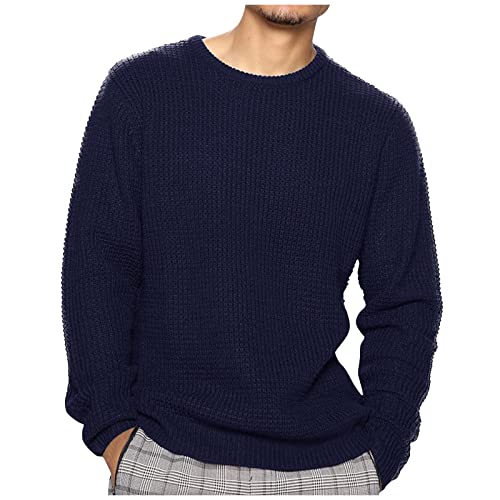 Herren Pullover, Rundhals Grobstrick Sweatshirt Männer Basic Strick-Pulli Langarmshirt, Hoody, Strickpullover Herren, grüner Pullover Herren, Zipper Herren, Herren Pullover Sale, 3XL, Dunkelblau von Generisch