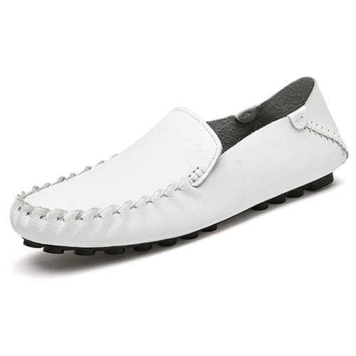 Herren-Slipper aus hochwertigem Echtleder, lässig, atmungsaktiv, bequem, Walking, Fahren, modische Hausschuhe für Herren, weiß, 42.5 EU Herren-Slipper aus hochwertigem Echtleder, lässig, atmungsaktiv, bequem, Walking, Fahren, modische Hausschuhe für Herren, weiß, 42.5 EU von Generisch